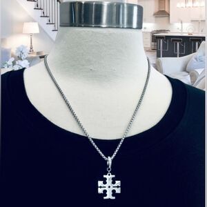 TORY BURCH STATEMENT SILVER DOUBLE T LOGO NECKLACE